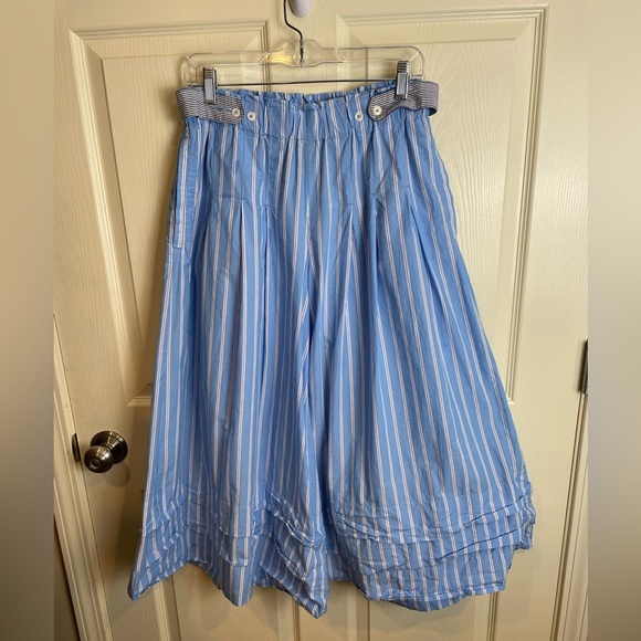 Anthropologie pull on culotte cotton pants Blue Striped - Picture 4 of 12